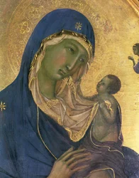 Madonna og barn med SS. Dominic og Aurea, detalj av Madonna og barnet, ca. 1315 (tempera på panel) (detalj av 28972)
